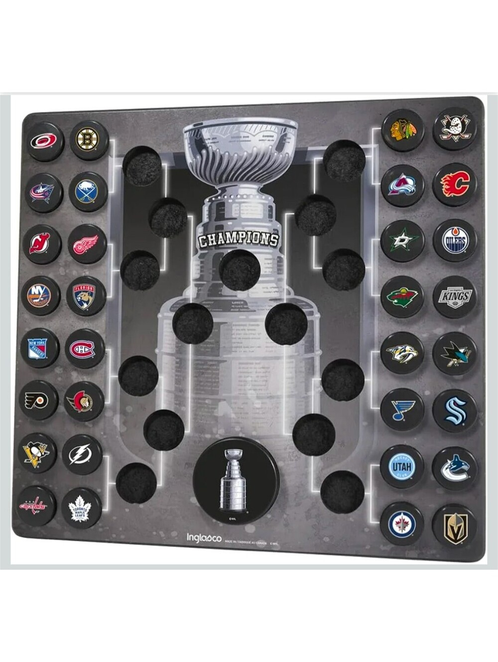 NHL Stanley Cup Hockey Puck Wall Set with Bracket Display Board - New in box